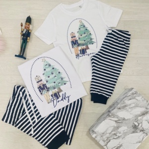 Navy Stripe Cuffed Personalised Nutcracker Matching  Family Set